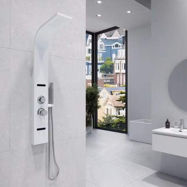 Pannello doccia in alluminio bianco opaco a 3 funzioni con doccino e flessibile | Nilo