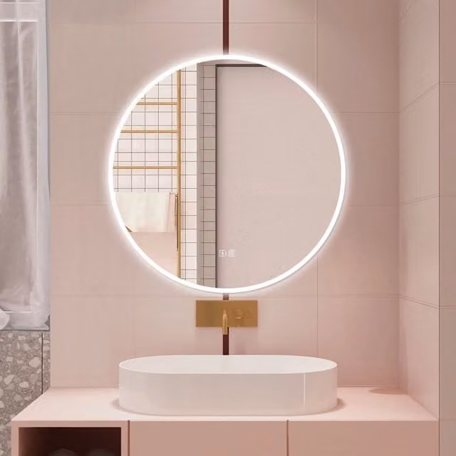 AICA Specchio da bagno moderno con Bluetooth, LED dimmerabile, antiappannamento e interruttore touch, Bianco, L 70 cm x H 70 cm
