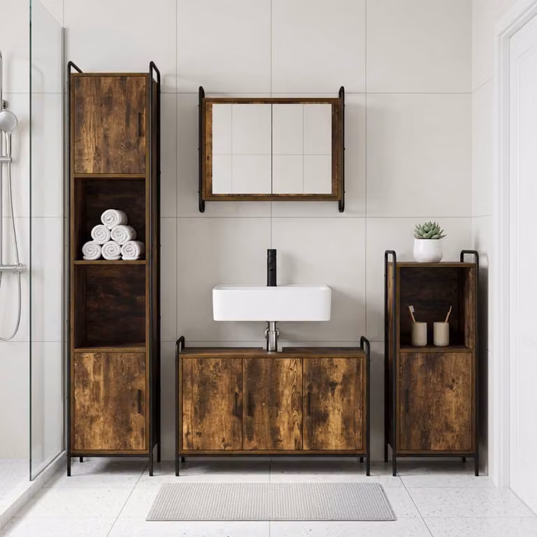 vidaXL Set di Armadi da Bagno 3 pz Rovere Fumo 40 x 36 x 99,5 cm