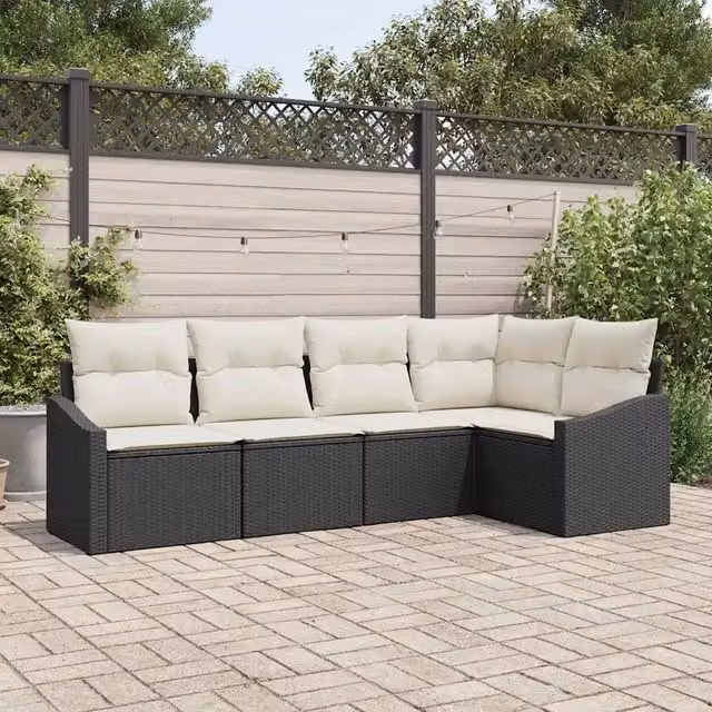 Set Divano da Giardino 5 pz Nero e Bianco polyrattan 3355386