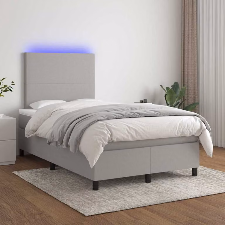 Letto Ibrido con Materasso e Illuminazione LED vidaXL, Grigio Chiaro e Bianco, L/P/H: 120 x 200 x 203 cm