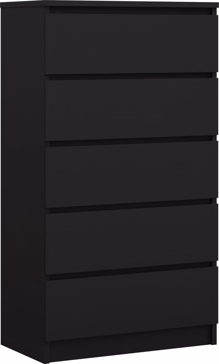 Cassettiera con 5 cassetti, nero opaco, 125 x 70 x 39 cm