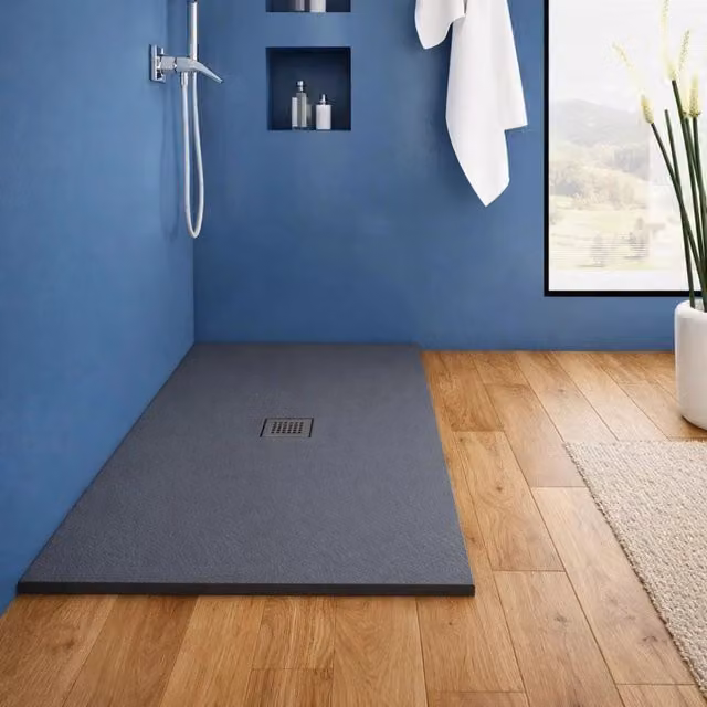 Piatto doccia rettangolare IX BOX SHOWER in mineral marmo colore antracite effetto cemento L/P/H: 150 x 70 x 2,5 cm