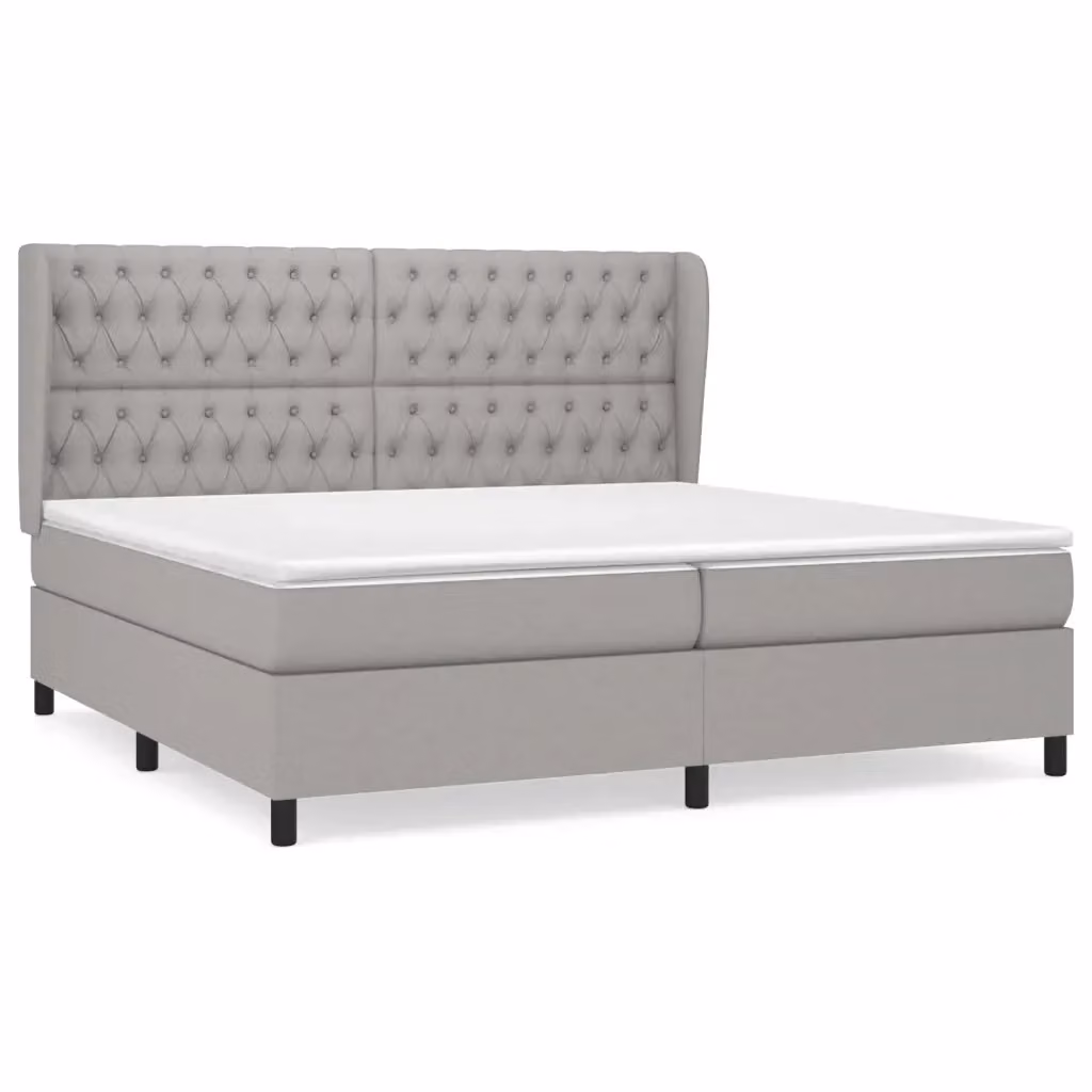 vidaXL Giroletto a Molle con Materasso Ibrido in Tessuto Grigio e Bianco L/P/H: 200 x 200 x 128 cm – 2