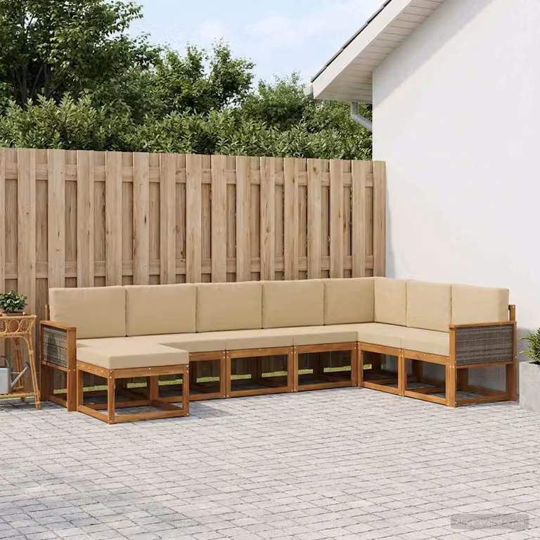 Set di divani da esterno vidaXL 8 pz in legno di acacia con cuscini, forma a L, colore beige e sabbia
