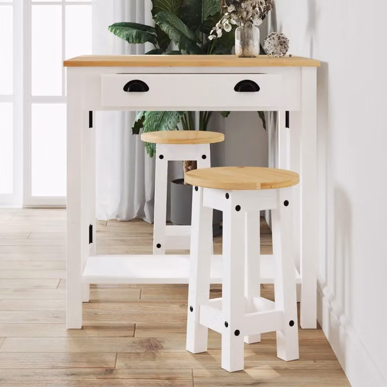 Set di 2 sgabelli da bar vidaXL in legno massello di pino bianco per cucina e soggiorno