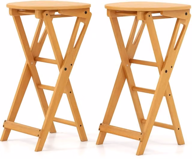Set di 2 sgabelli pieghevoli in bambù naturale per bar e uso domestico, L/P/H: 36 x 33 x 61,5 cm