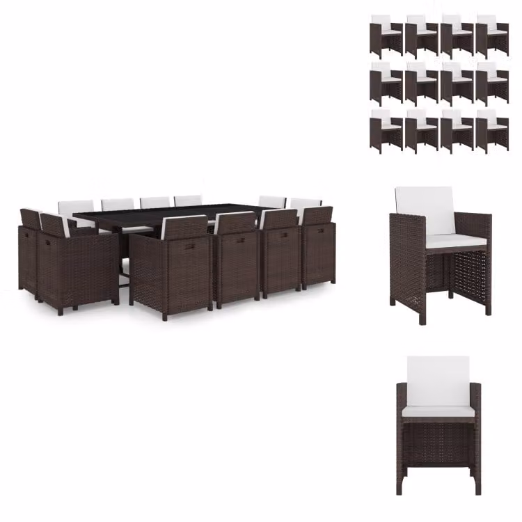 vidaXL set da pranzo da giardino 13 pezzi con cuscini in poly rattan marrone - Set di mobili da giardino