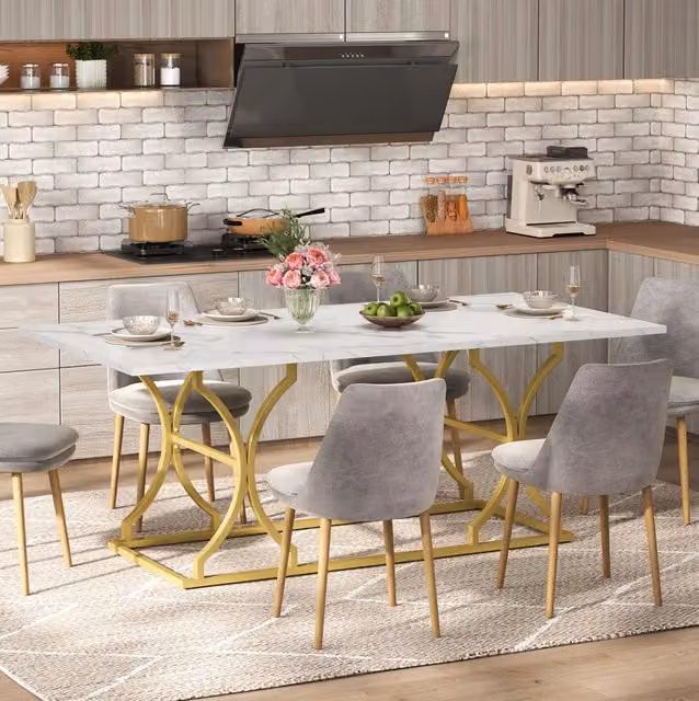 Tavolo da pranzo moderno MODFU rettangolare in MDF e metallo bianco e oro L: 200 cm, P: 80 cm, H: 76 cm