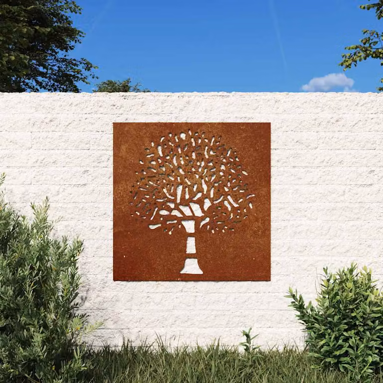 Decorazione Muro da Giardino con Albero in Acciaio Corten marrone vidaXL L 55 cm x P 55 cm