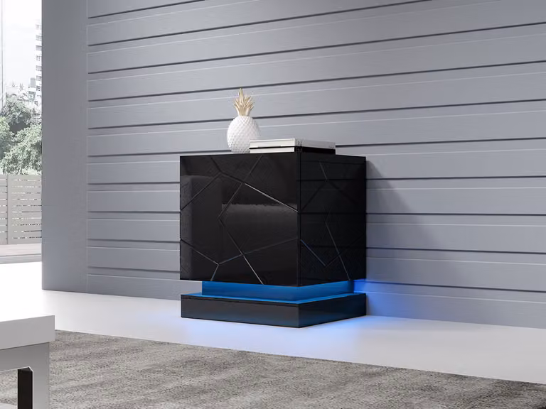 Set 2x comodino con illuminazione a LED blu LIMA - nero / nero lucido