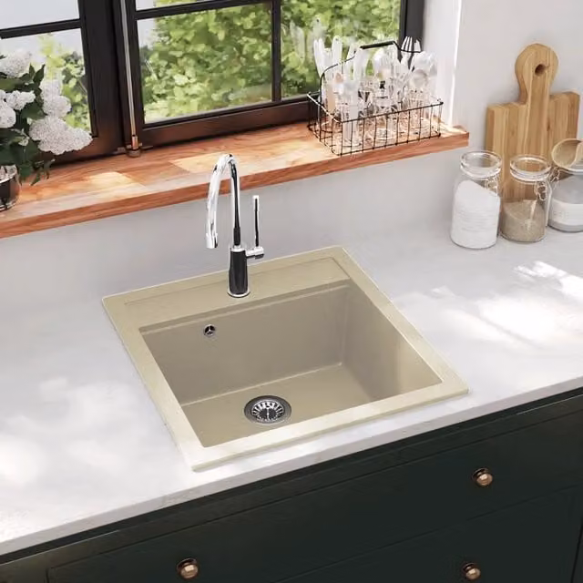 Lavello da cucina a vasca singola in granito vidaXL colore beige L/P/H: 51,0 x 49,0 x 30,6 cm – 1