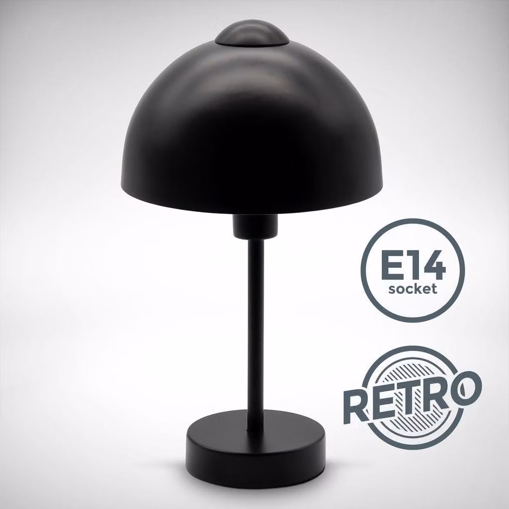 B.K.Licht Lampada comodino, attacco per lampadina E14 max. 25 W non inclusa, altezza 32cm, lampada da tavolo con interruttore sul cavo, nero opaco