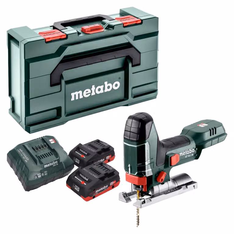Seghetto alternativo a batteria Metabo ST 18 L 90 18 V 90 mm + 2 batterie LiHD da 4,0 Ah + caricabatterie + Metabox