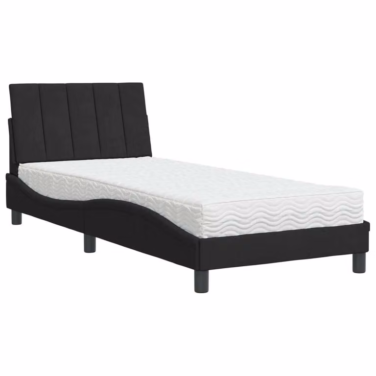 Letto con Materasso Hanko Nero 80x200 cm in Velluto
