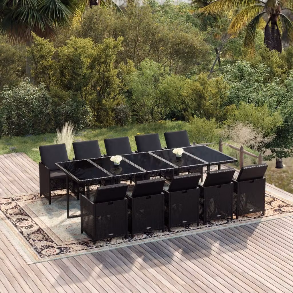 Maison Exclusive - Set da pranzo da giardino 11 pezzi con cuscini in polyrattan nero