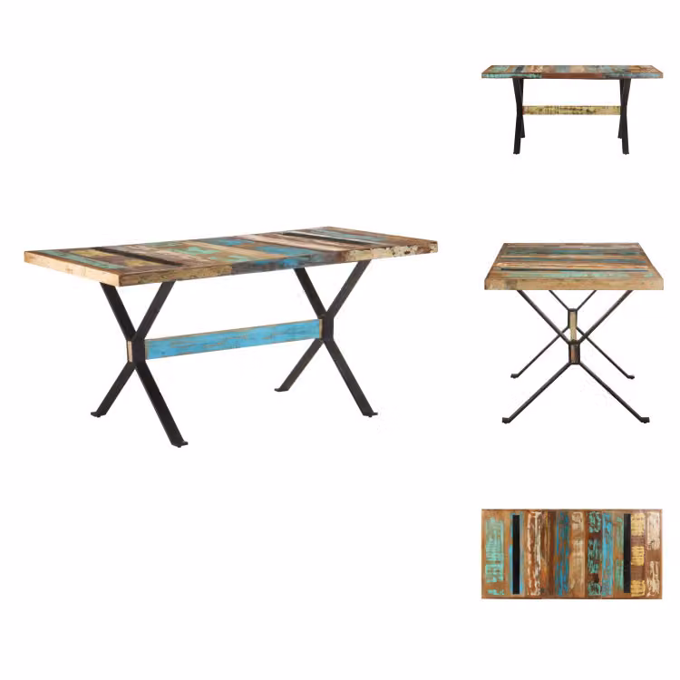vidaXL Tavolo da pranzo 160x80x76 cm in legno massiccio antico - Tavoli da pranzo