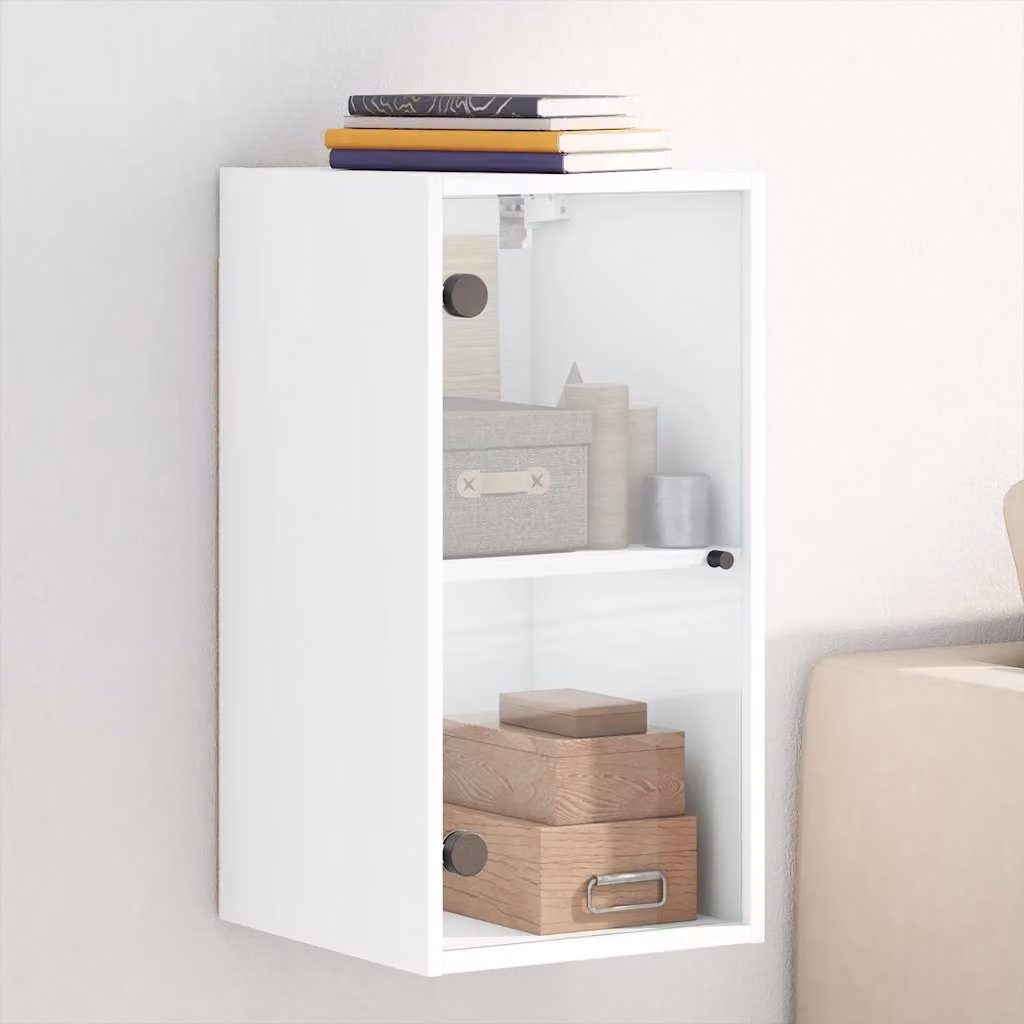 Mobile a muro vidaXL con ante in vetro bianco L 35 cm, P 37 cm, H 68,5 cm