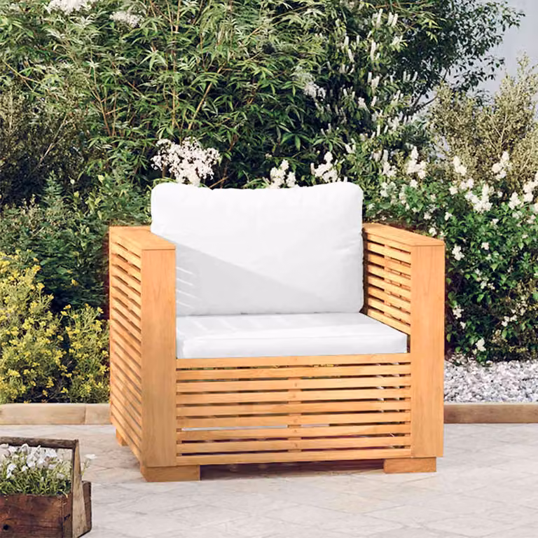 vidaXL Divano da Giardino in Legno Massello di Teak con Cuscini Beige e Bianco