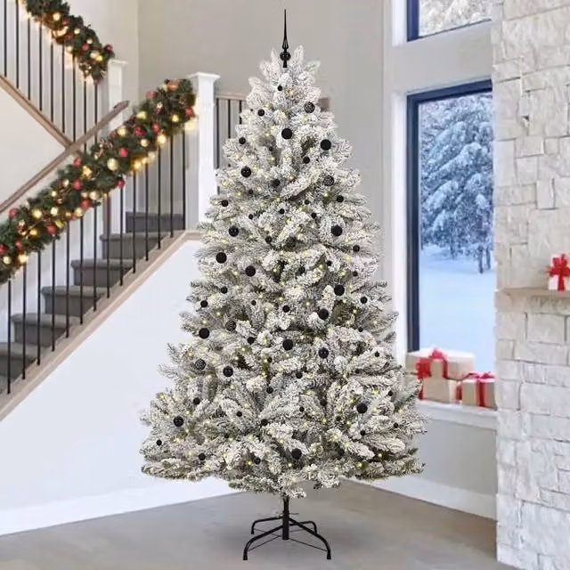 Albero di Natale artificiale moderno vidaXL verde con 300 LED luce bianca calda in PVC e metallo, Altezza: 300 cm – 1