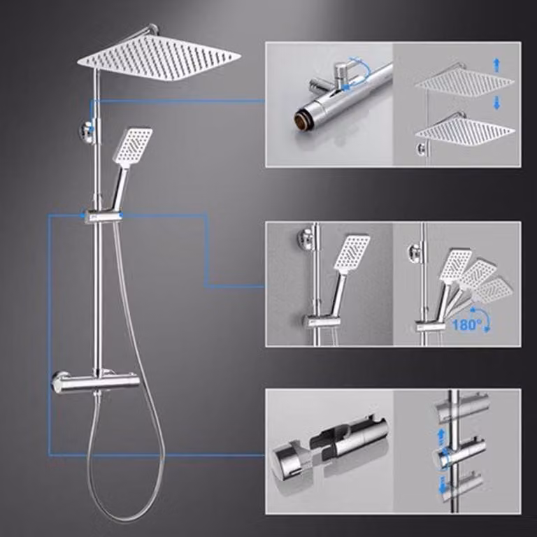 Sistema doccia a soffitto – Set doccia con miscelatore termostatico e soffione principale di grandi dimensioni, 35x25 cm