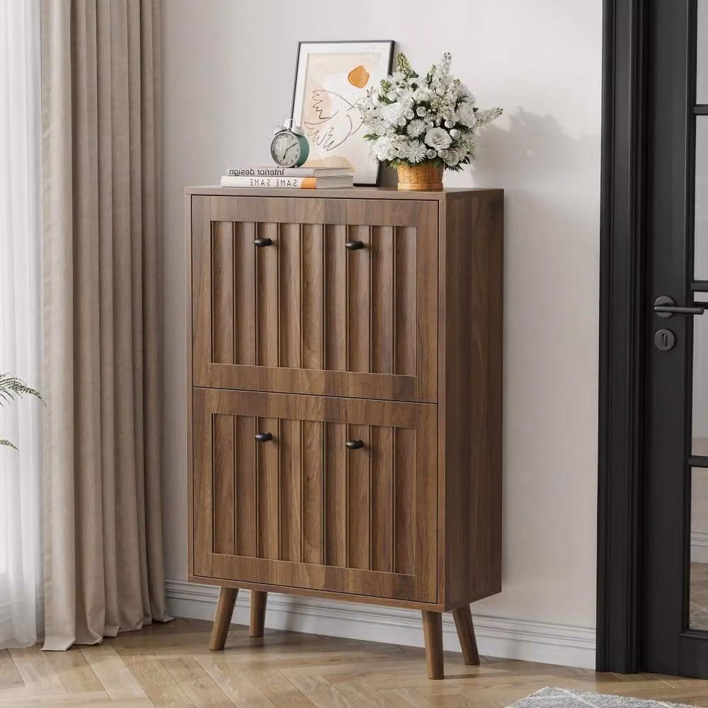 Armadio contenitore - Comodino con tre cassetti - Mobile in legno moderno - Comodino da trucco - Adatto per soggiorno e camera da letto - Noce 3
