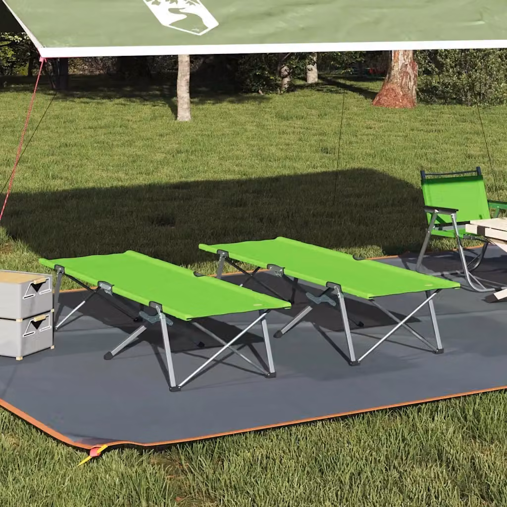 Set di 2 letti da campeggio pieghevoli in metallo e tessuto verde L 194 x P 62,5 x H 42,5 cm – 2