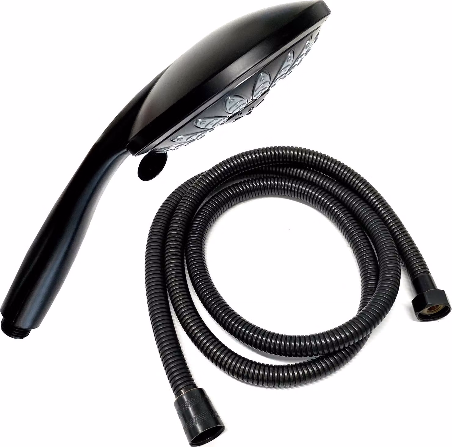 Set soffione doccia Ø 15 cm con tubo flessibile da 1,5 m, nero | Set doccia con doccetta e tubo flessibile | Tubo flessibile e soffione doccia con 5 tipi di getto regolabili