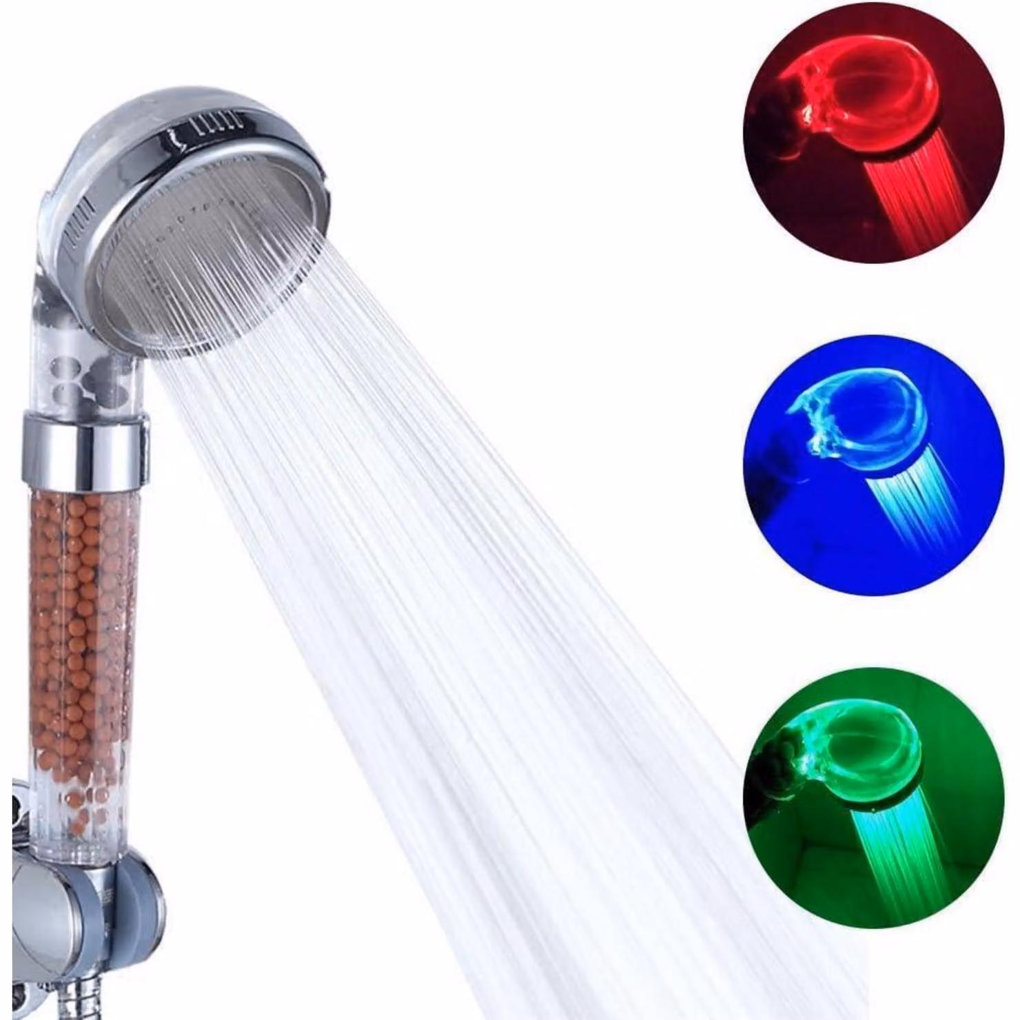 Manopola per doccia LED con cambio colore, controllo della temperatura, 3 colori, soffione a risparmio idrico, cromato
