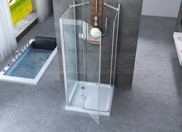 Box doccia tre lati porta battente e lati fissi cristallo 8mm trasparente anticalcare PURA TRIS 80x120x80 cm