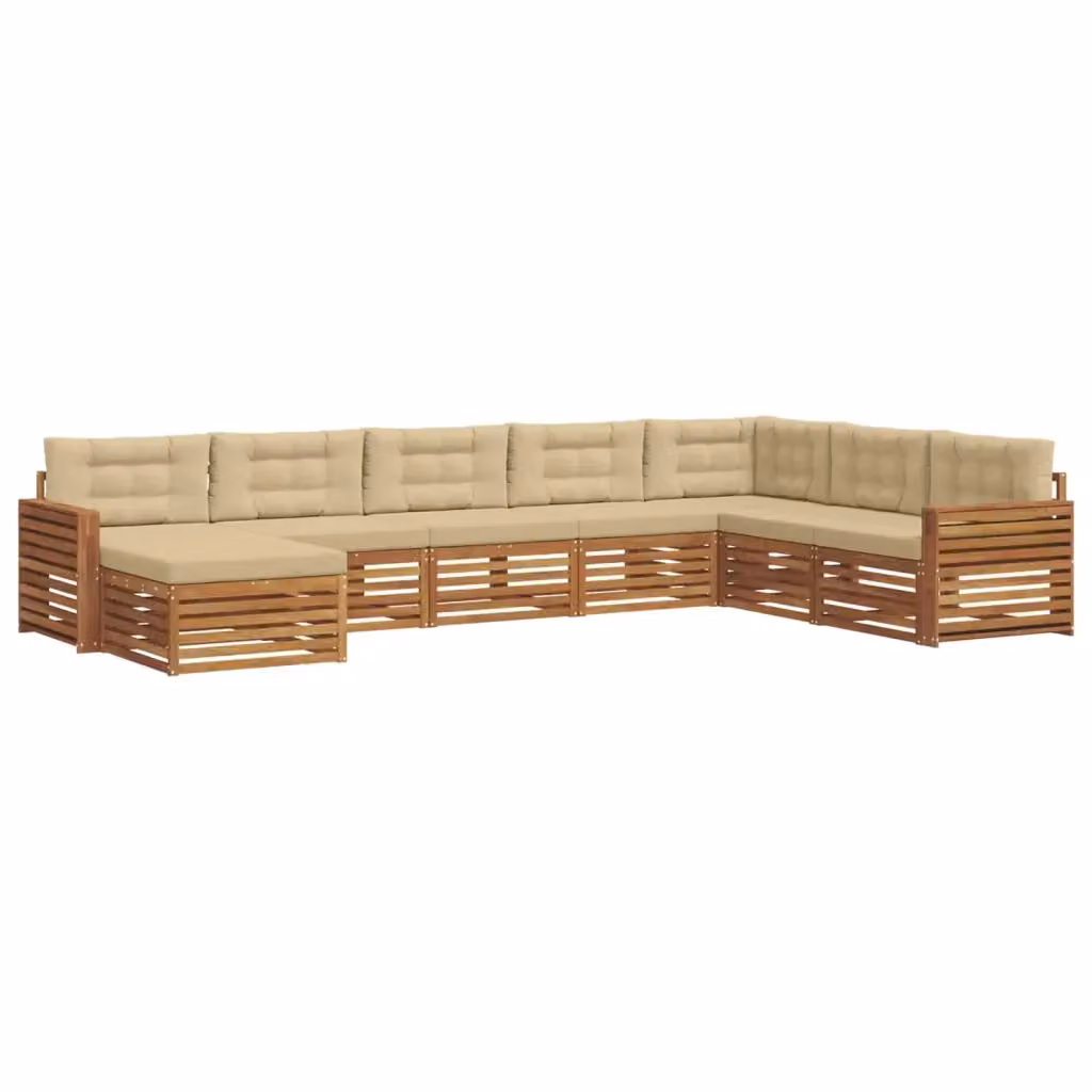 Set di divani da esterno a L vidaXL in legno di acacia con pouf e cuscini, beige – 2