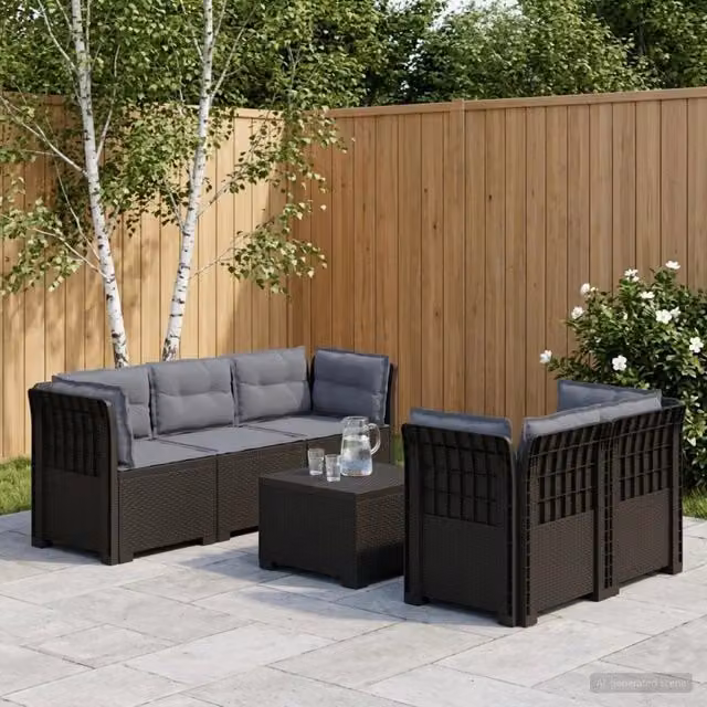 Divano da Giardino 5 Posti con Cuscini Stile Rattan PP 3443909