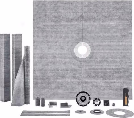 VEVOR Kit cordolo doccia impermeabile con piatto doccia quadrato grigio, flangia centrale in ABS da 2 pollici e griglia in acciaio inossidabile da 4 pollici, L/P: 182,88 x 182,88 cm