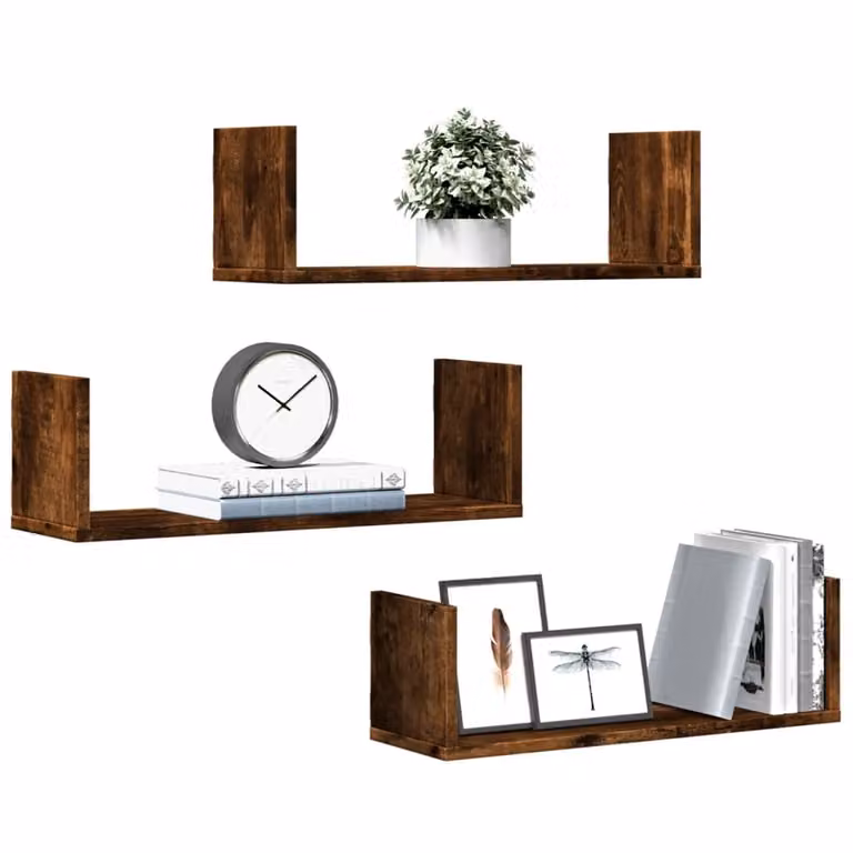 Set di 2 mensole da parete vidaXL in MDF color rovere fumo, L 58 x P 18 x H 18 cm