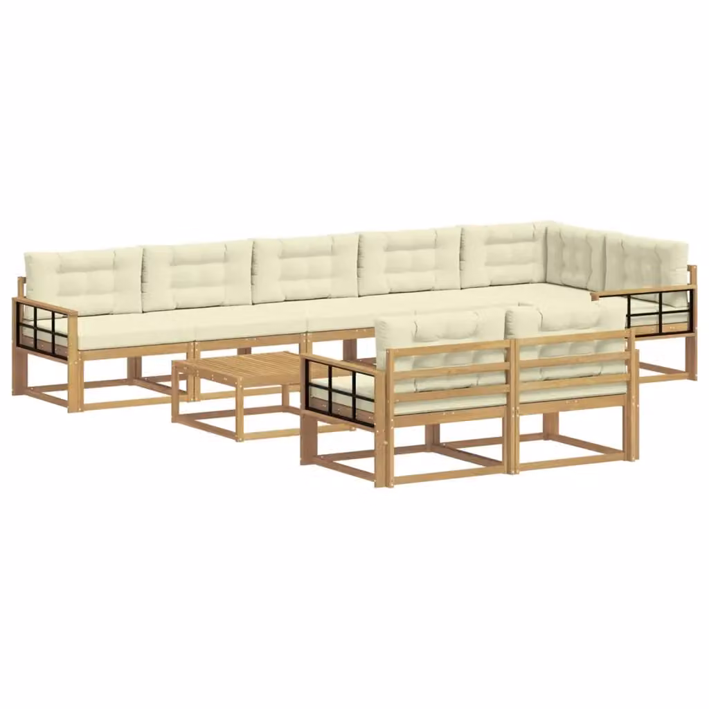 Set di divani da esterno a L vidaXL in legno di acacia con 9 pezzi, colore bianco e beige – 2