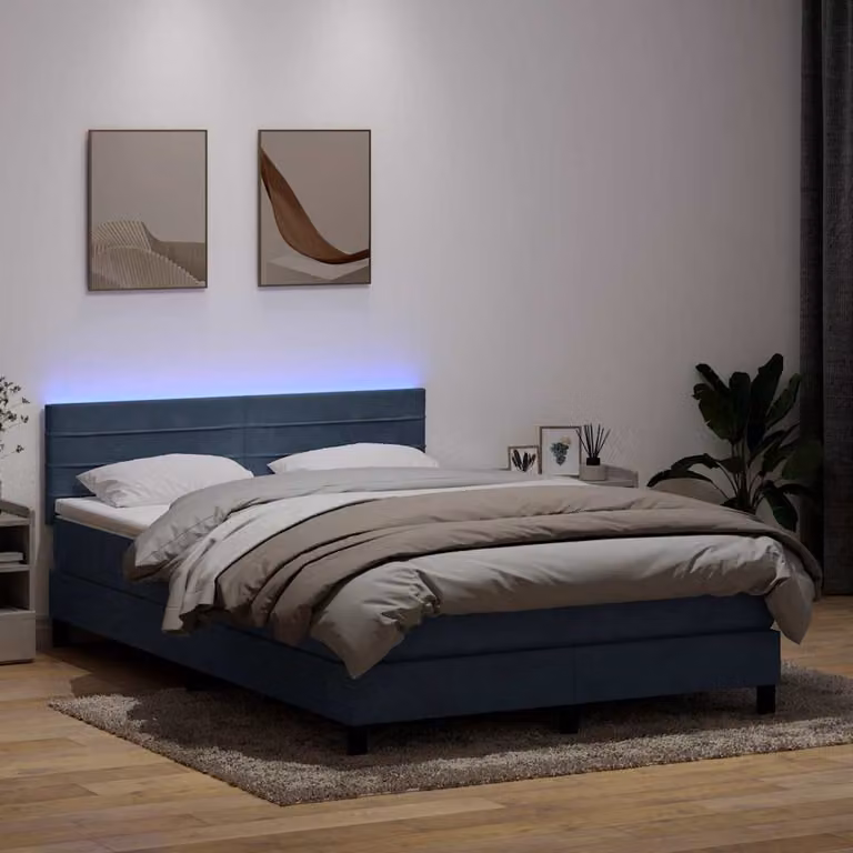 Letto a Molle con Materasso Ibrido e Illuminazione LED vidaXL in Velluto Grigio L: 160 cm, P: 213 cm