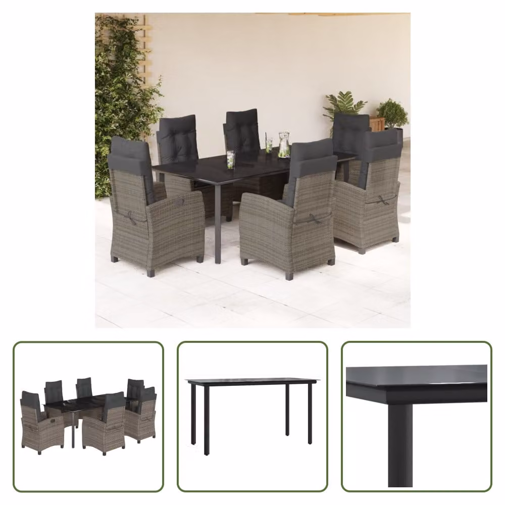 The Living Store Set da pranzo da giardino 7 pezzi con cuscini in poly rattan grigio