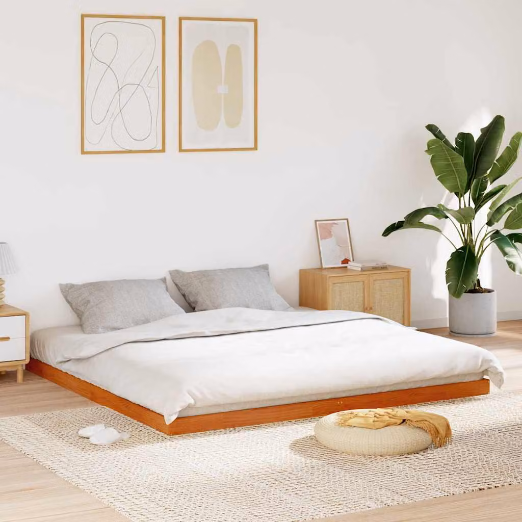 vidaXL Giroletto in legno massello di pino color marrone cera con doghe piatte 200x200 cm