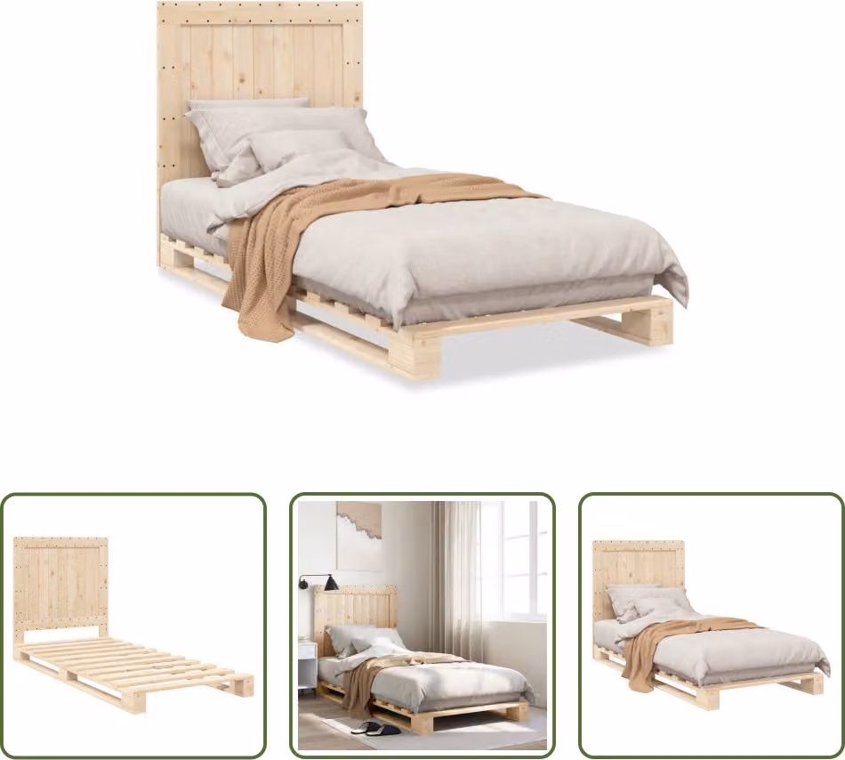 The Living Store Letto in legno massiccio con testiera 90x200 cm in pino