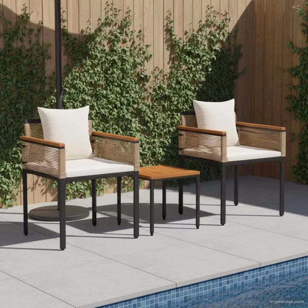 Set di mobili da esterno in rattan e metallo beige e bianco crema per giardino, balcone o terrazza – 2