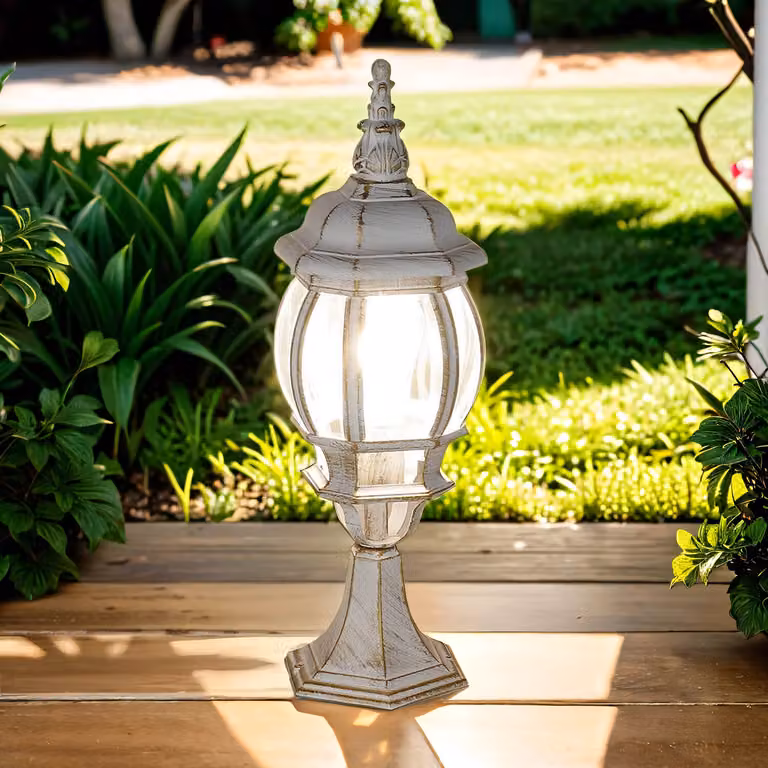 Elegante lampada da piedistallo per esterni in oro bianco rustico IP44 E27 50cm BREST luce da giardino