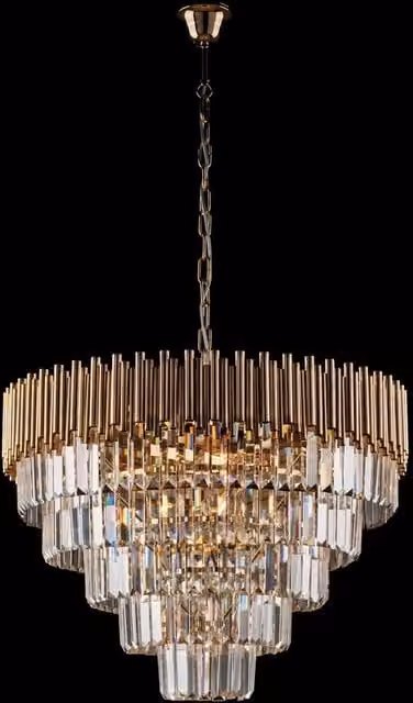 Lampadario Contemporaneo Ravel Bonetti Illumina in Metallo Oro e Cristallo con 9 Luci E14