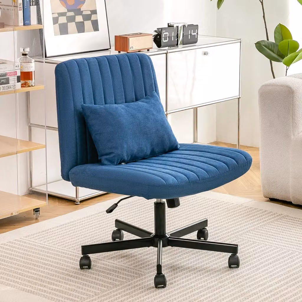 Sedia da ufficio girevole moderna in tessuto blu con ruote e altezza regolabile – 2