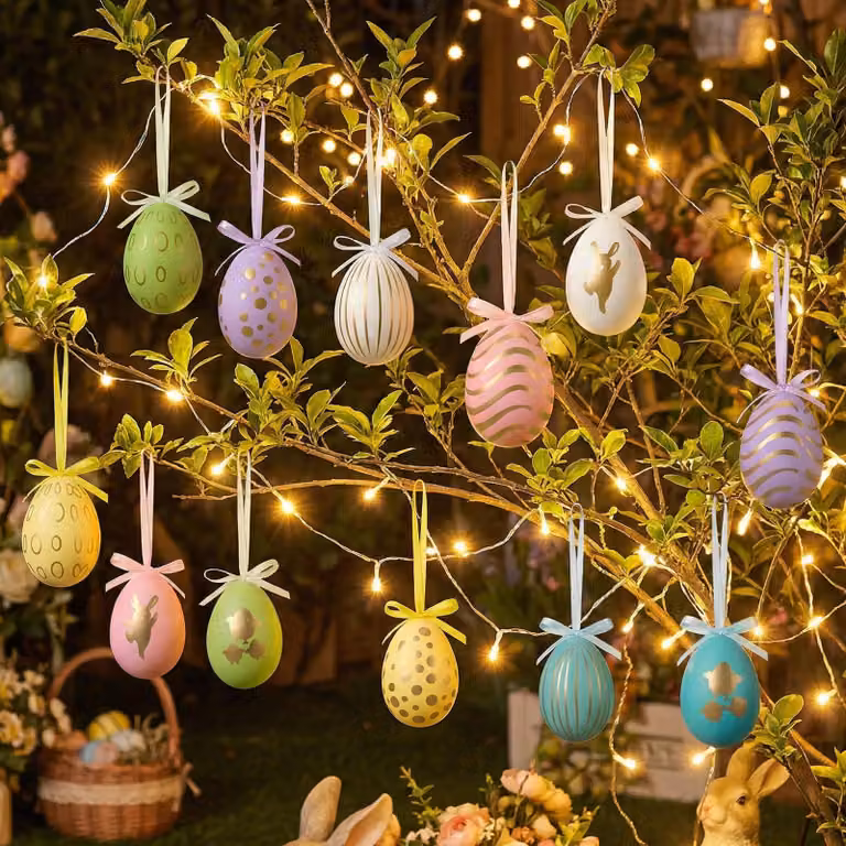 Catena luminosa a forma di uova di Pasqua, 12 uova, 3 metri, 30 LED, riutilizzabile