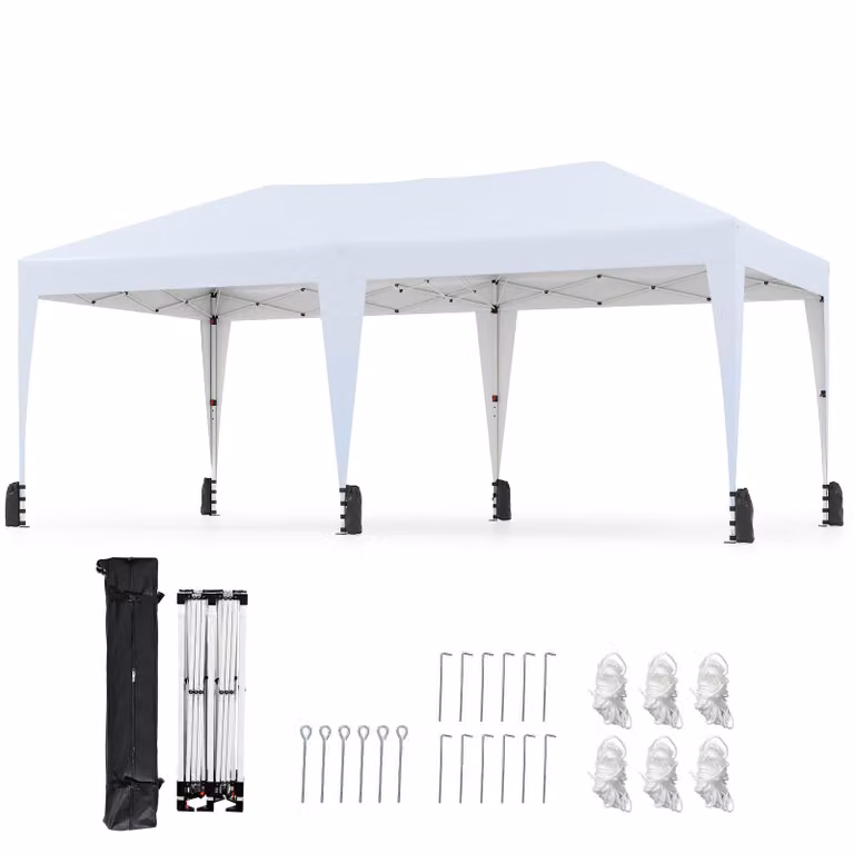 Gazebo COSTWAY 3x6m, gazebo pop up pieghevole impermeabile con borsa per il trasporto, ruote e 6 sacchi di sabbia, gazebo per feste UV 50+, gazebo da giardino regolabile in altezza bianco