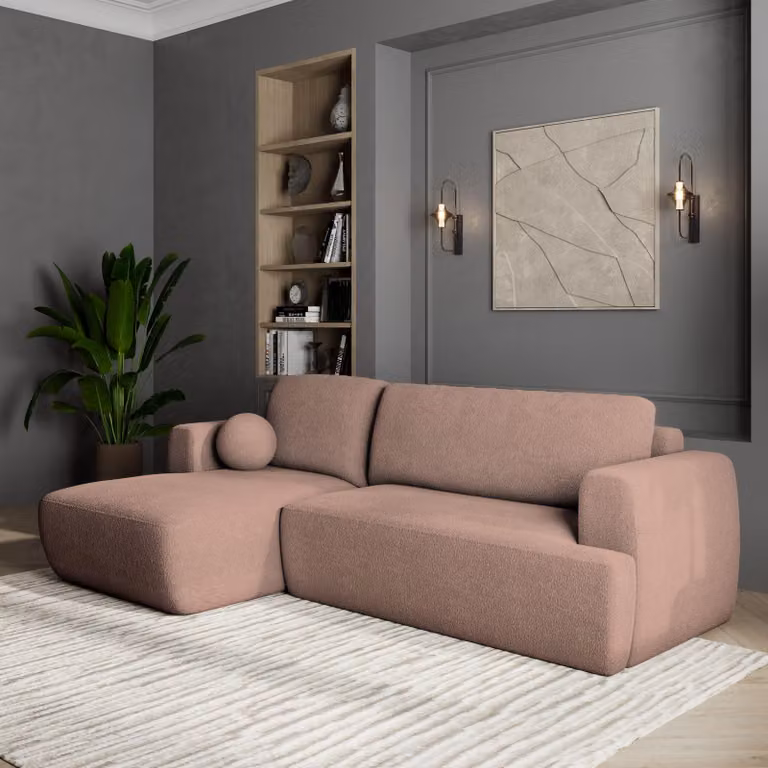 Divano angolare Masseno SENTI N L-S con funzione letto a L, divano con box letto, divano da salotto, divano, divano, divano letto, set di divani - rosa, ORA O MAI PIÙ 61
