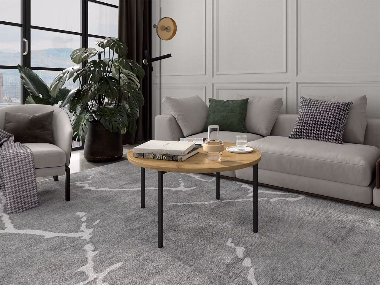 Tavolino da soggiorno PASQUAL 3 - rovere artisan / nero
