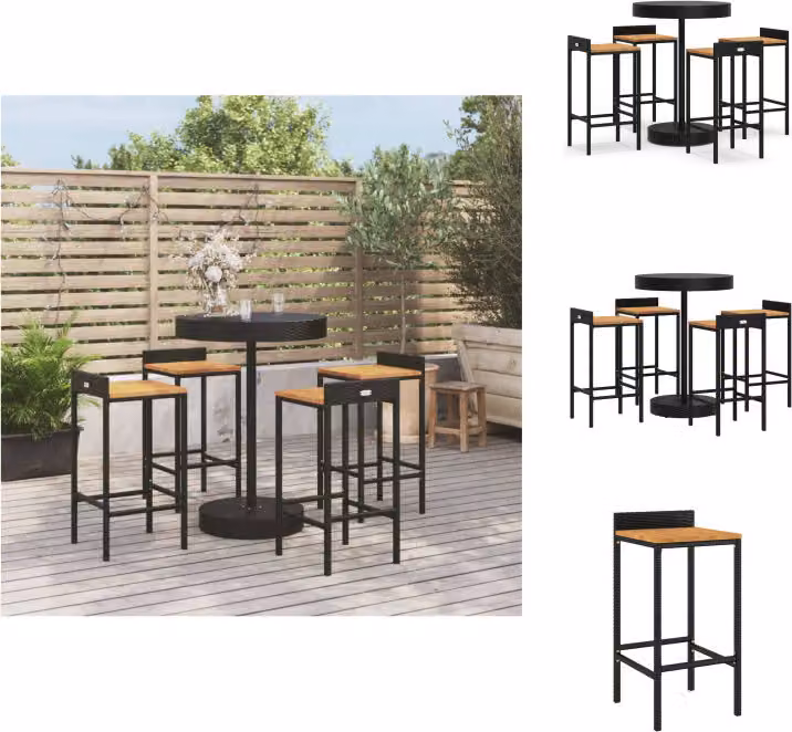 vidaXL Set bar da giardino 5 pezzi in poly rattan nero e legno massiccio di acacia - Set di mobili da giardino