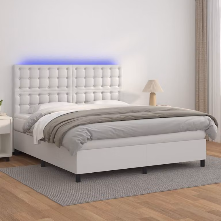 The Living Store Letto a molle con materasso e LED bianco 180x200 cm in ecopelle