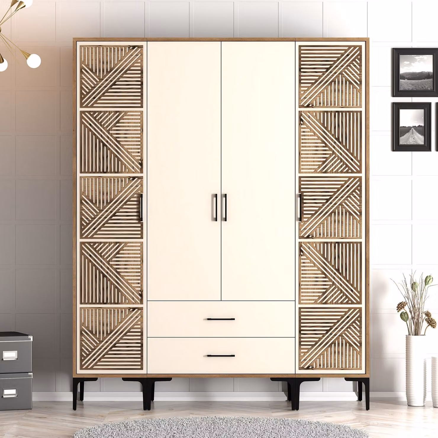 Skye Decor, Kumsal PTP - Noce, Crema, Armadio, Noce, 100% PANNELLI DI PARTICELLE RIVESTITI IN MELAMMINA, 160 x 201,4 x 47,5 cm